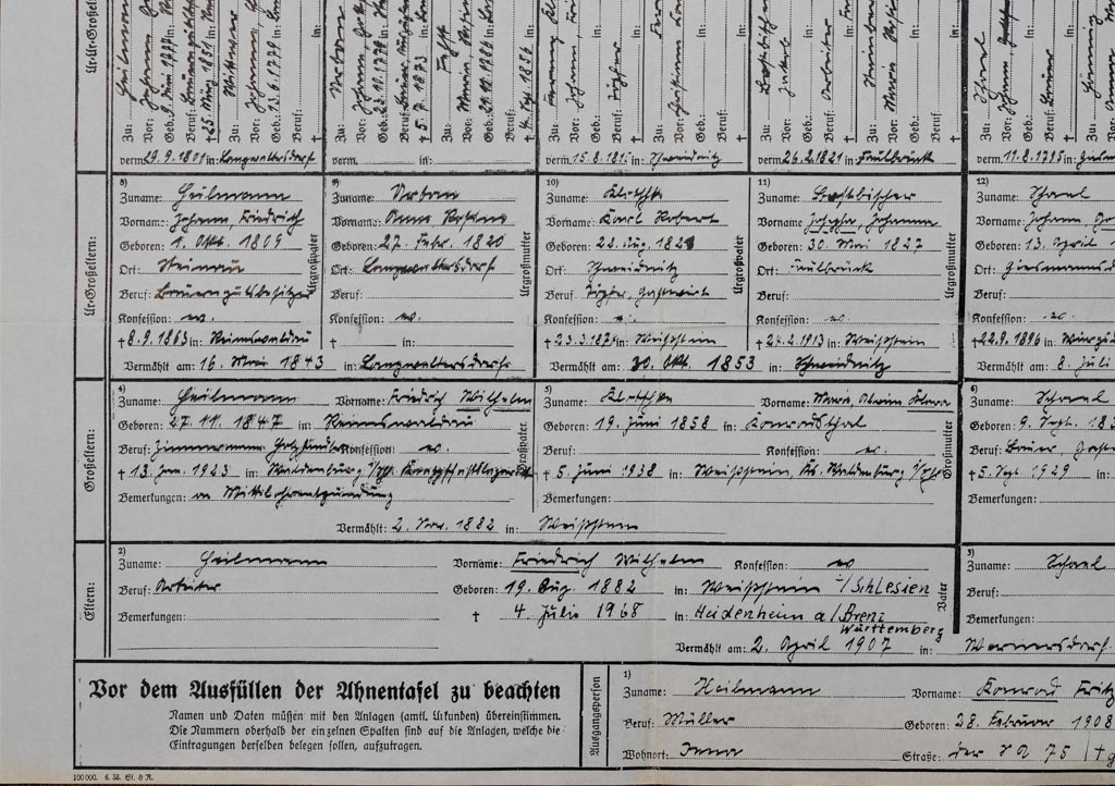 16.2.2021 - beim Aufräumen entdeckt: Stammbaum von Karl Heilmann